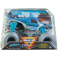 Monster Jam Megalodon 1:24 die-cast truck with bold graphics.
