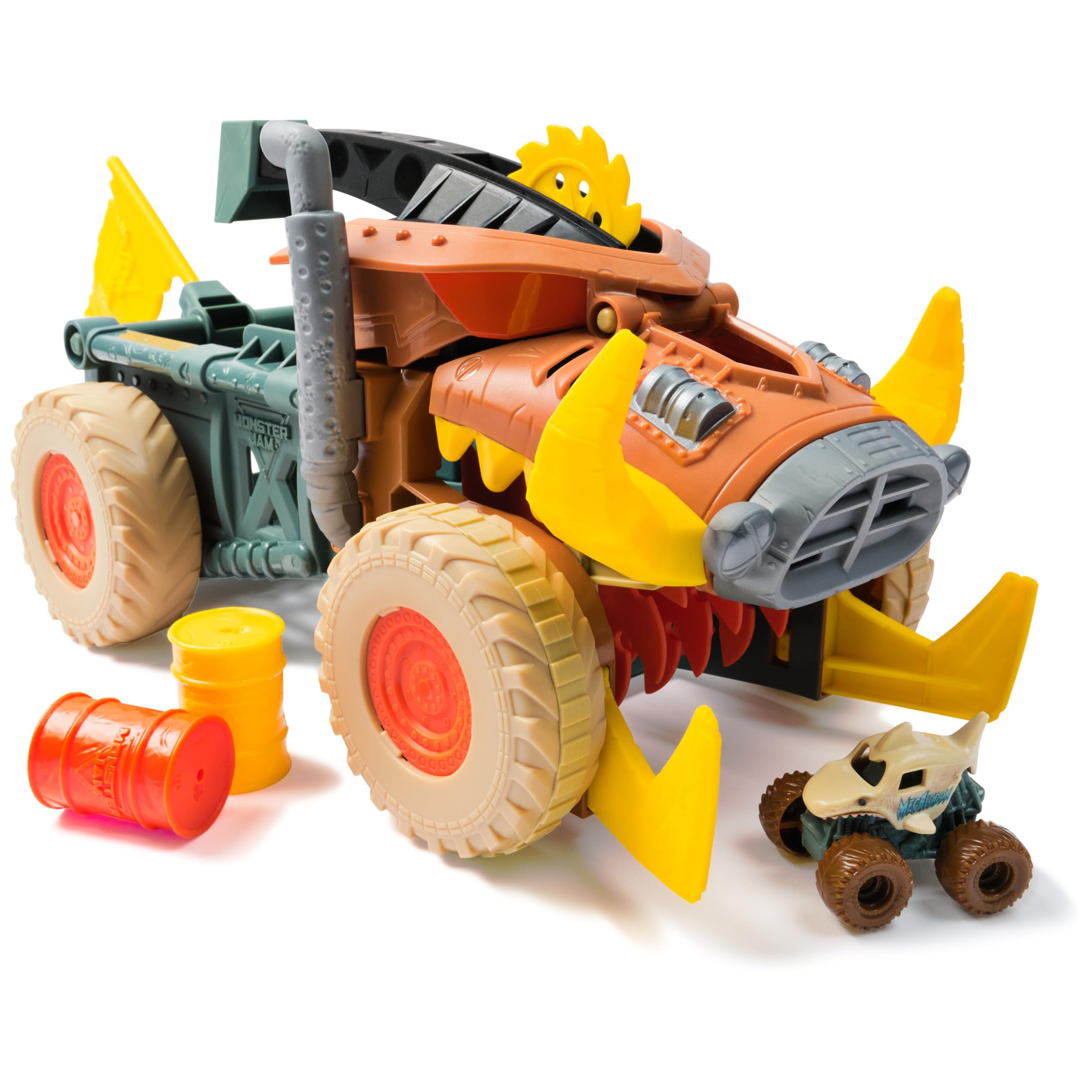 Monster Jam Megalodon truck for action-packed play and tidy storage.