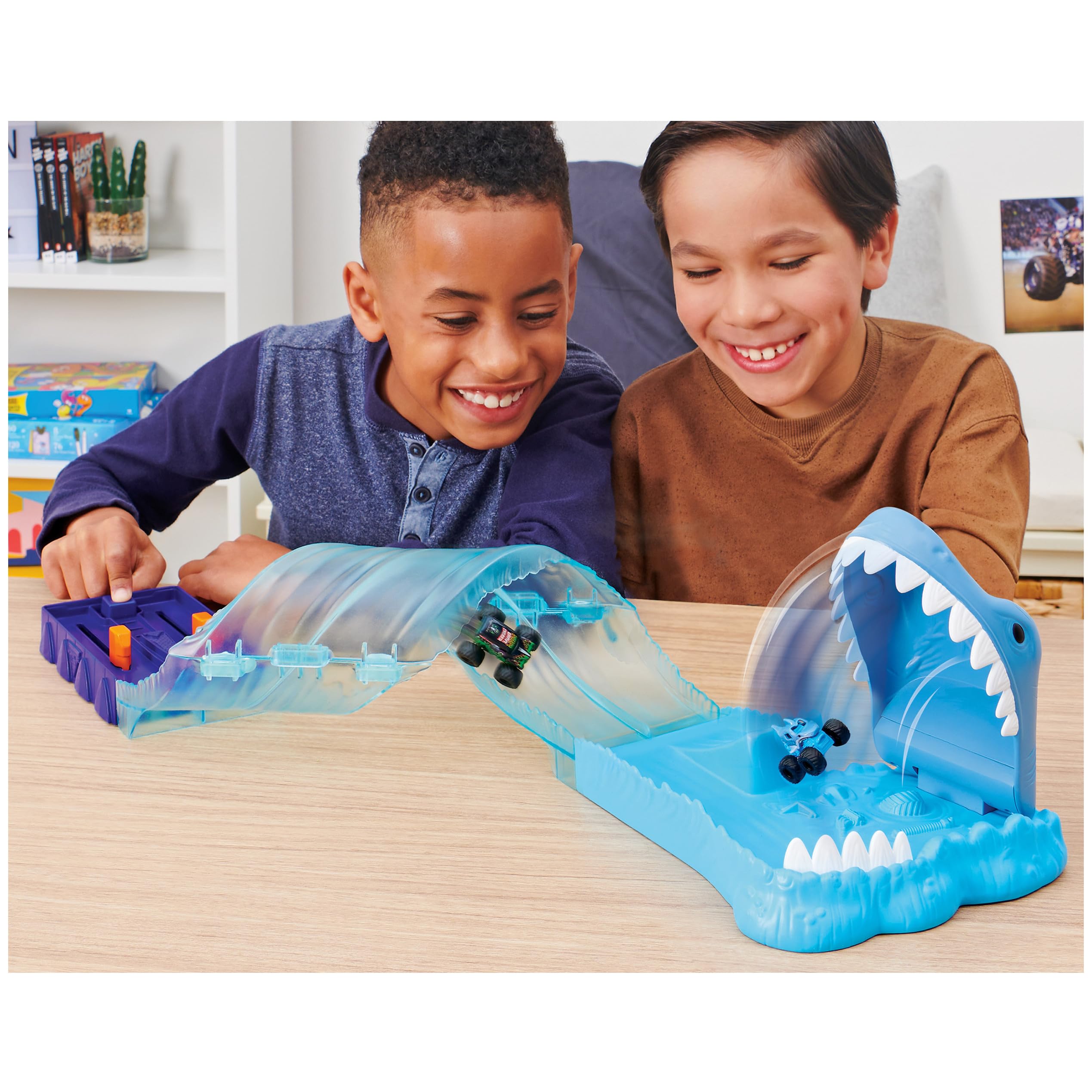Monster Jam Mini Megalodon wave piece creates exciting sea-themed action