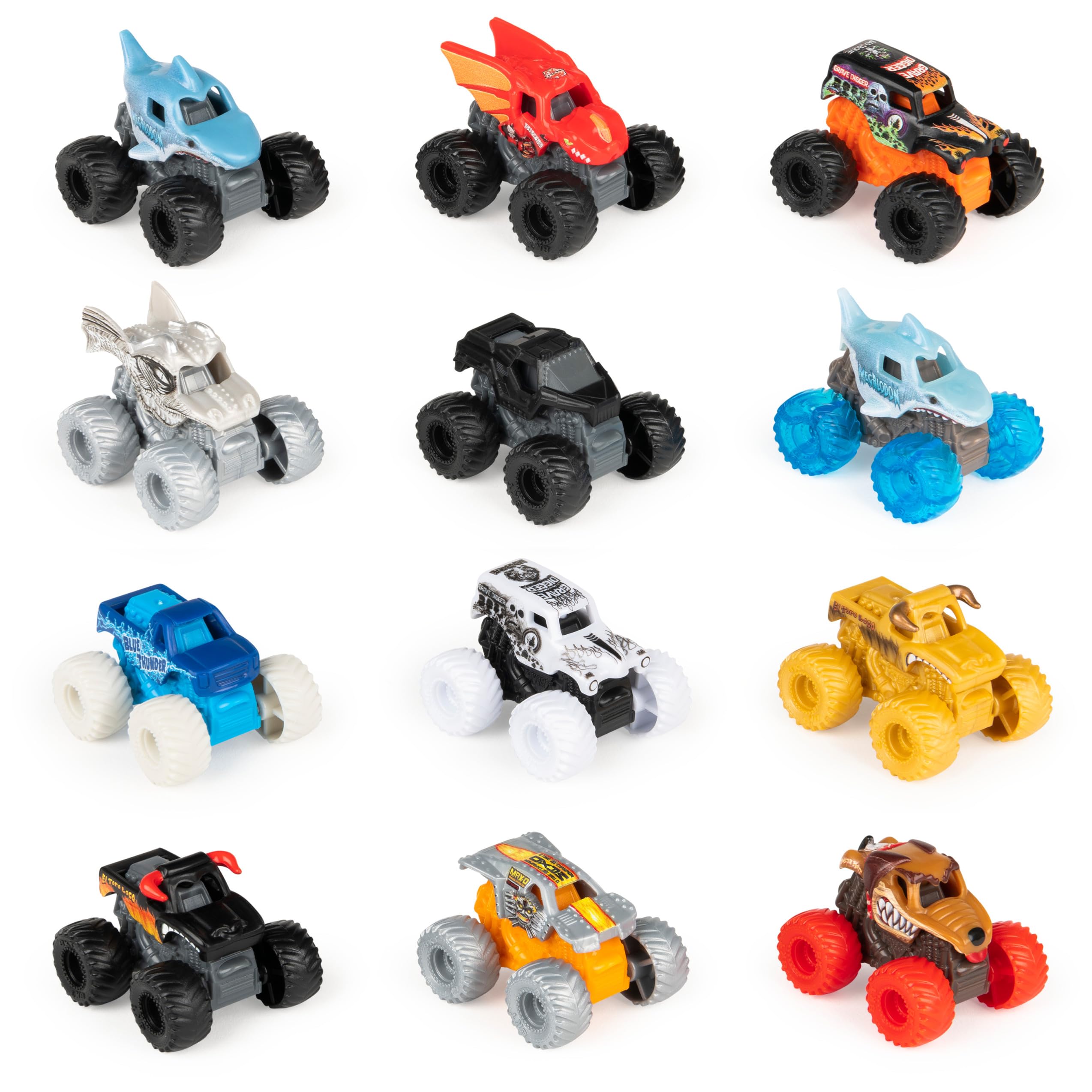 Monster Jam Mini Truck Megalodon 1-87 scale with vivid hues for action play.