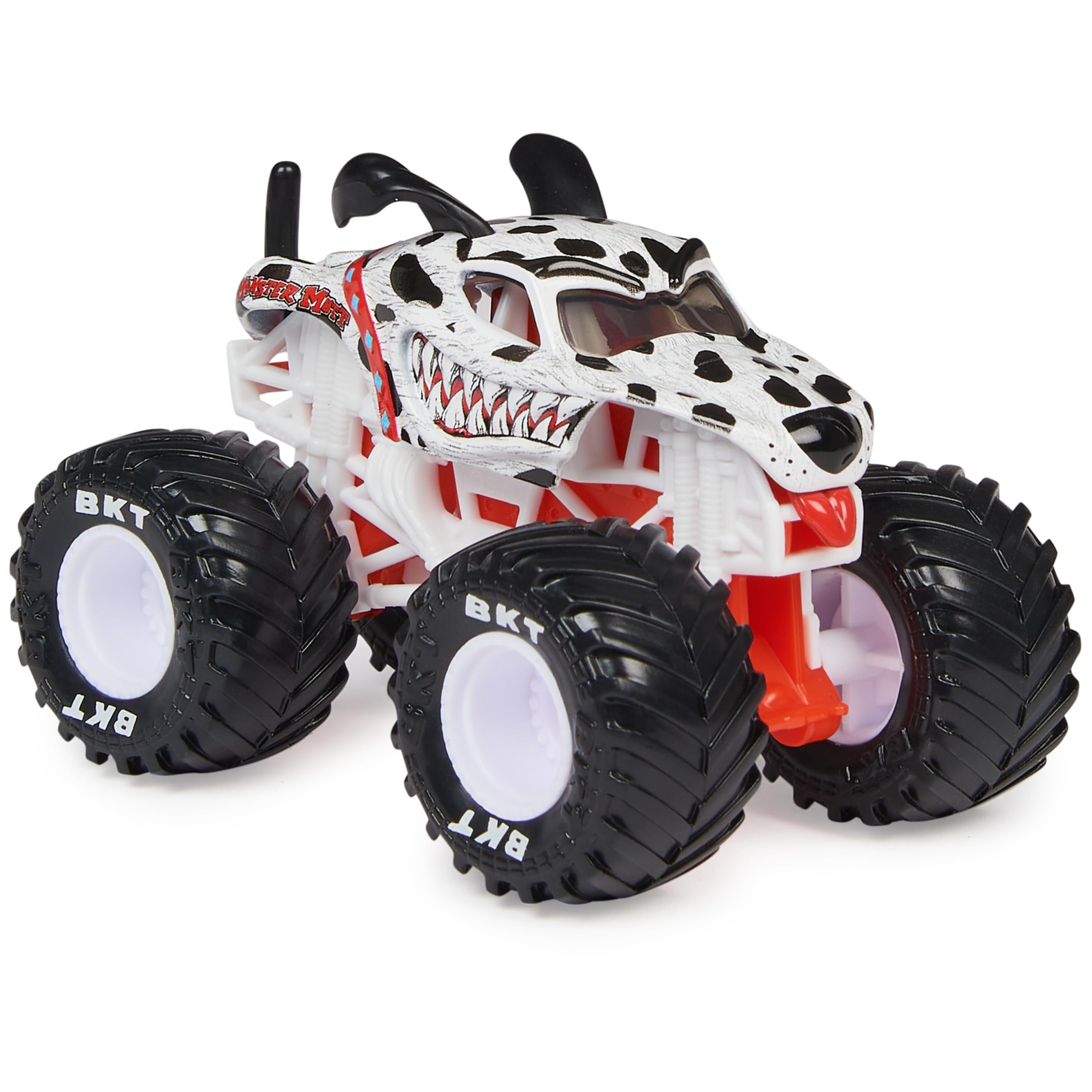 Monster Jam Monster Mutt Dalmatian 1:64 front view with detailed decals.