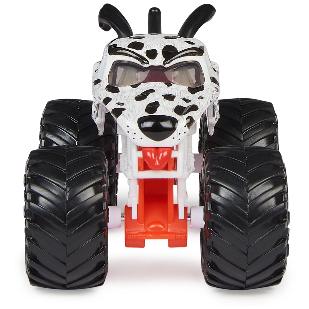 Monster Jam Monster Mutt Dalmatian 1:64 rear view for compact play scenarios.