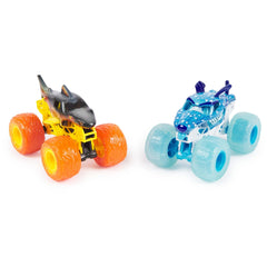 Monster Jam Monster Mutt Dalmatian fire 1:64 diecast side view with icy accents for display.