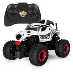 Monster Jam Monster Mutt Dalmatian RC truck front view with authentic graphics.