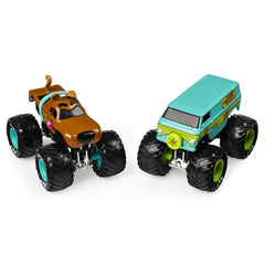 Monster Jam Mystery Machine truck side view highlighting chrome detailing for display