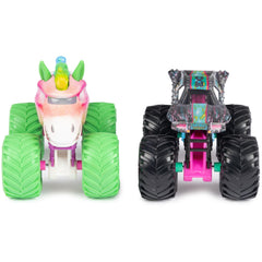 Monster Jam Nitro Neon Max-D truck side view with bold neon detailing.