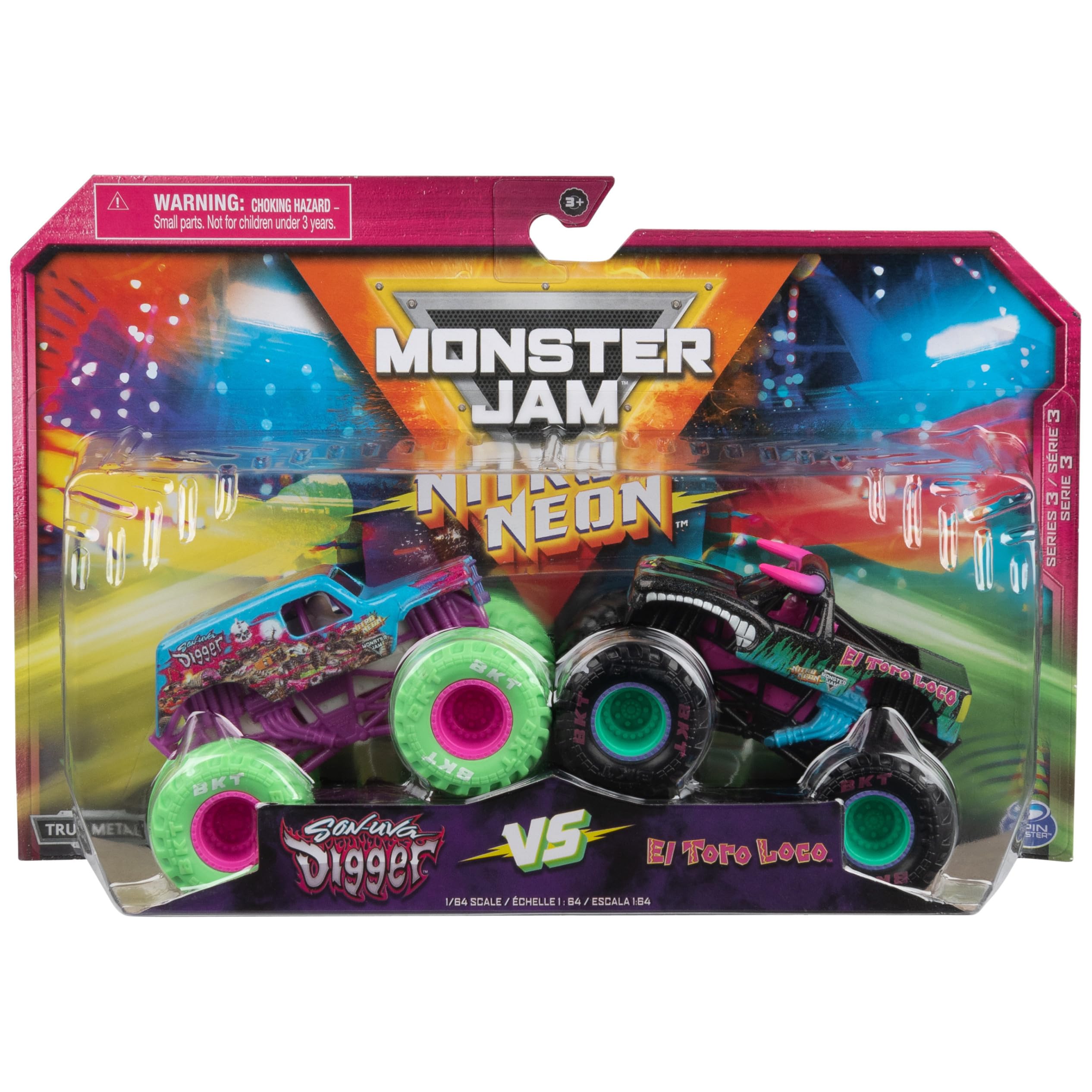 Monster Jam Nitro Neon Son-Uva Digger front view shows bold styling and collectability
