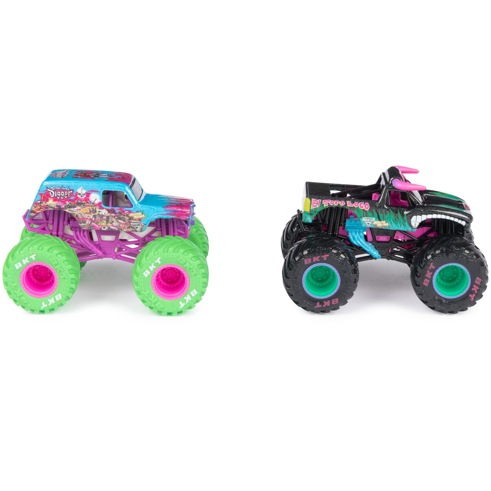 Monster Jam Nitro Neon exclusive BKT tires and bold decals close-up