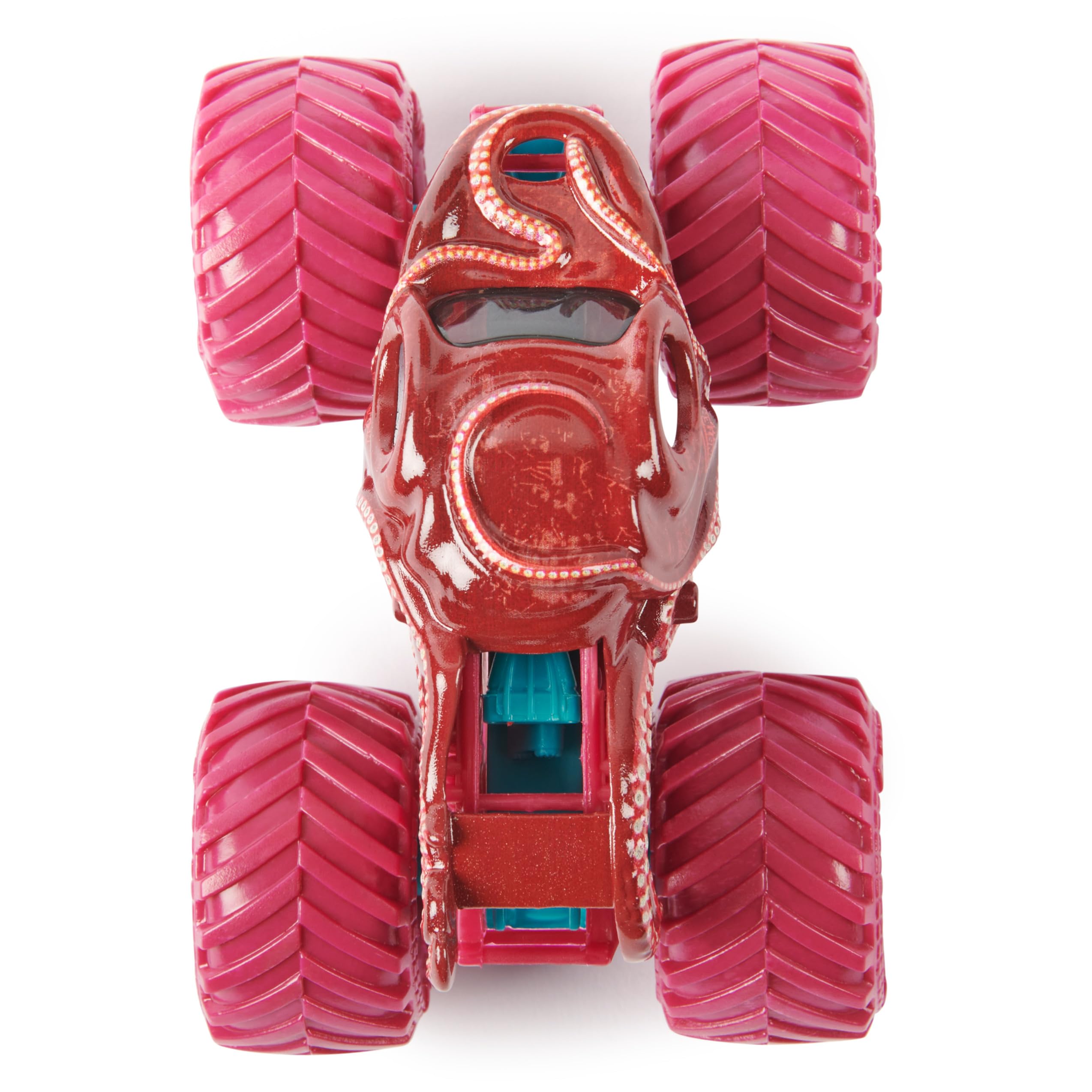 Monster Jam Octon8er stylized rims add authentic race-car vibe during play.