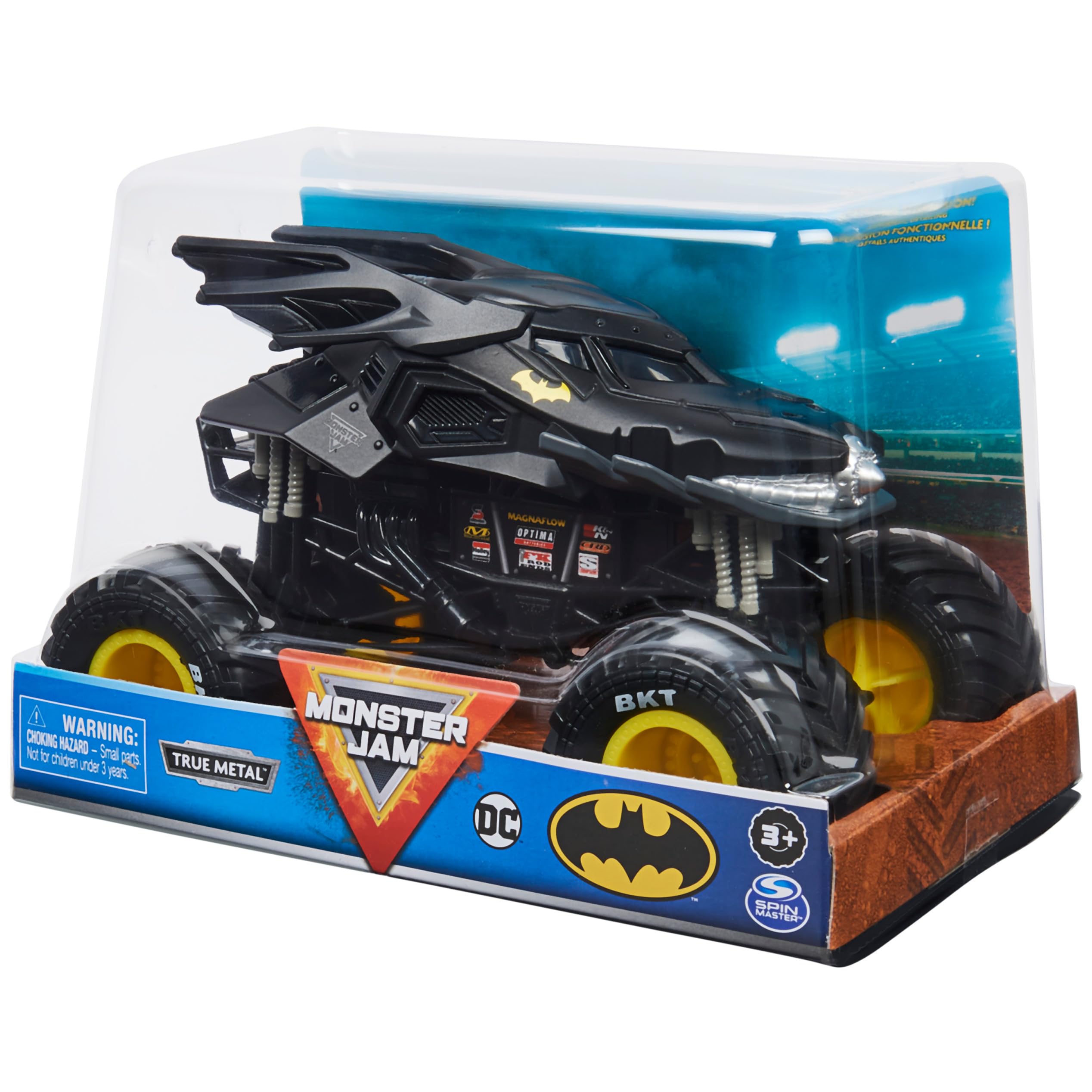 Monster Jam Batman 1:24 truck chrome rims for premium styling and display appeal.
