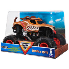 Monster Jam Official Monster Mutt 1:24 truck, working suspension absorbs impacts for dynamic jumps.