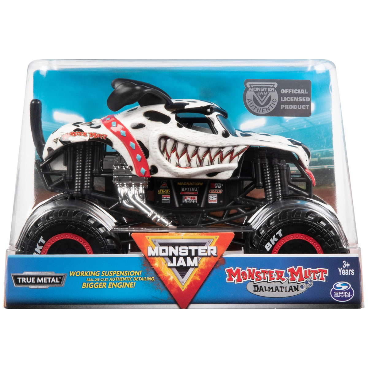 Monster Jam Official Monster Mutt Dalmatian 1:24 die-cast, detailed for display.