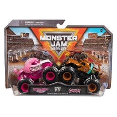 Monster Jam official Monster Mutt Poodle vs Scooby Doo 1:64 trucks in action-ready front view