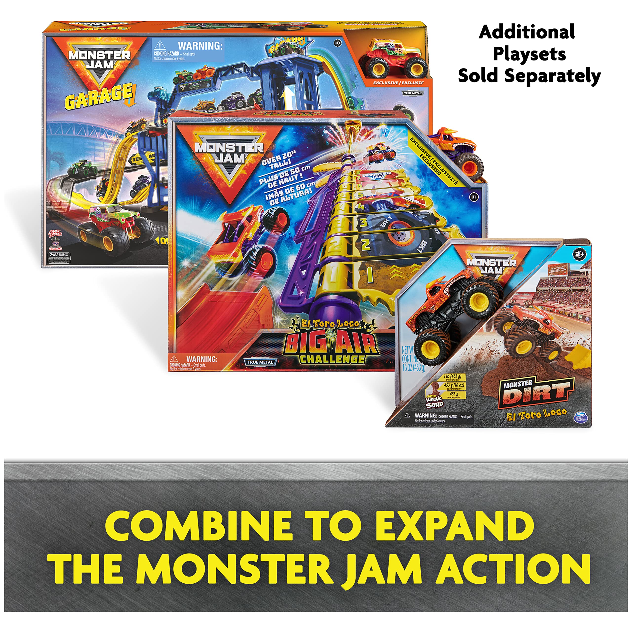 Monster Jam Ship It Flip It multicolor-graphics boost shelf appeal during playtime.