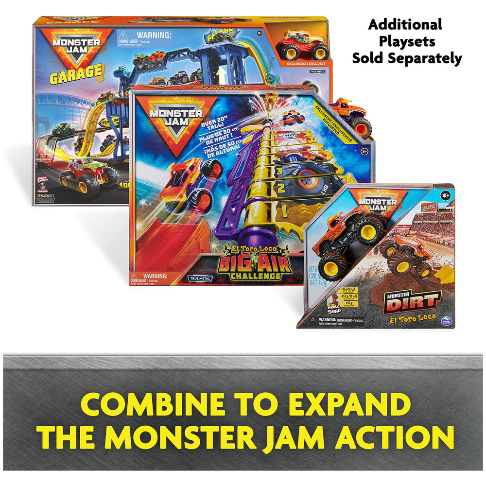 Monster Jam Ship It Flip It multicolor-graphics boost shelf appeal during playtime.