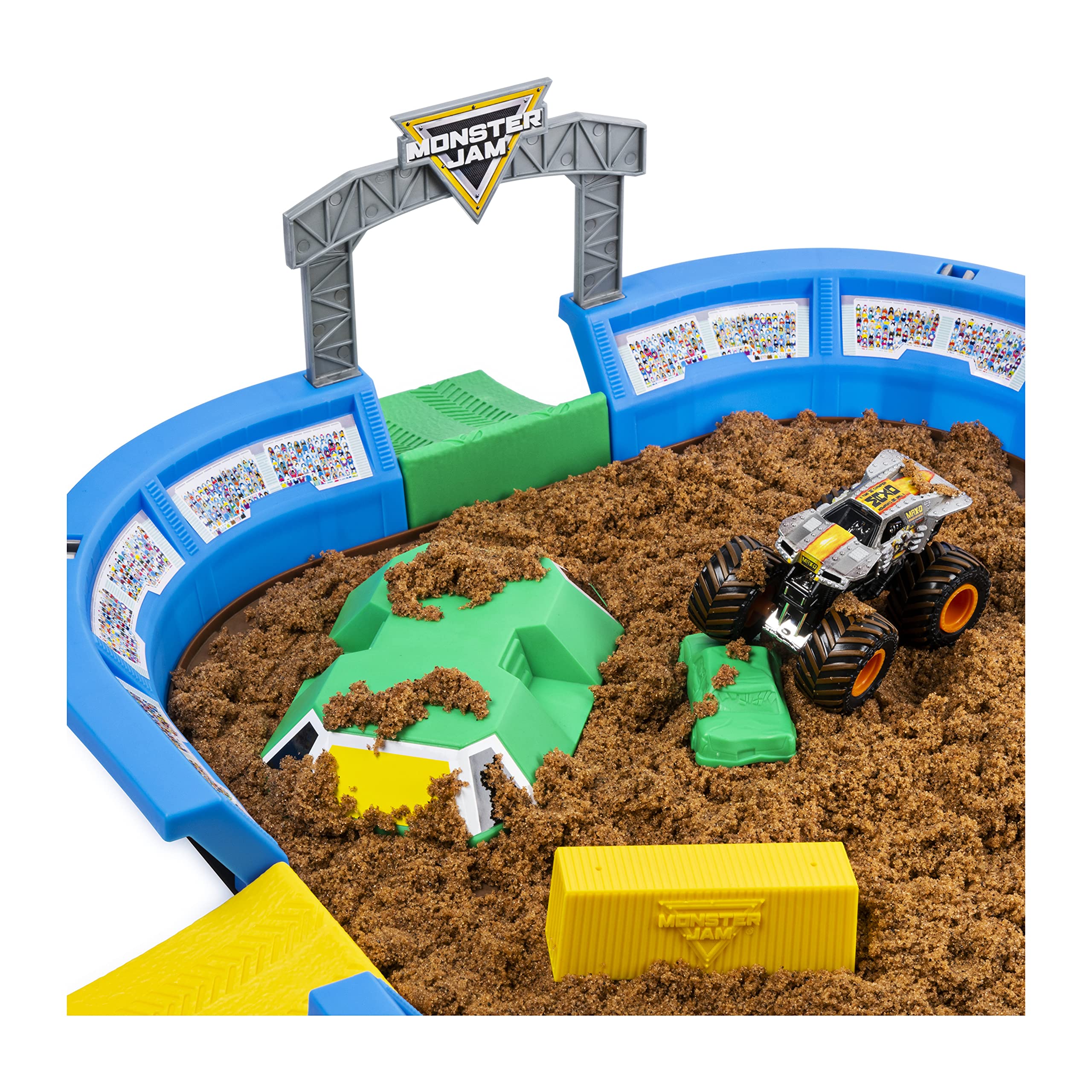 Shipping container mold and sticker sheet complete the arena setup.