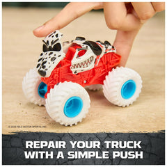 Monster Jam Smash & Bash Monster Mutt Dalmatian tires and hub details.