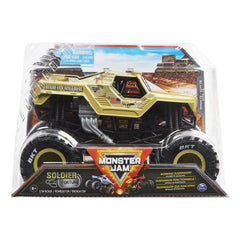 Monster Jam Soldier Fortune 1:24 scale truck side view with authentic graphics for action-packed play.
