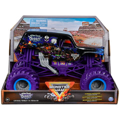 Monster Jam Son-uva Digger 1:24 front view highlights authentic graphics for dynamic play