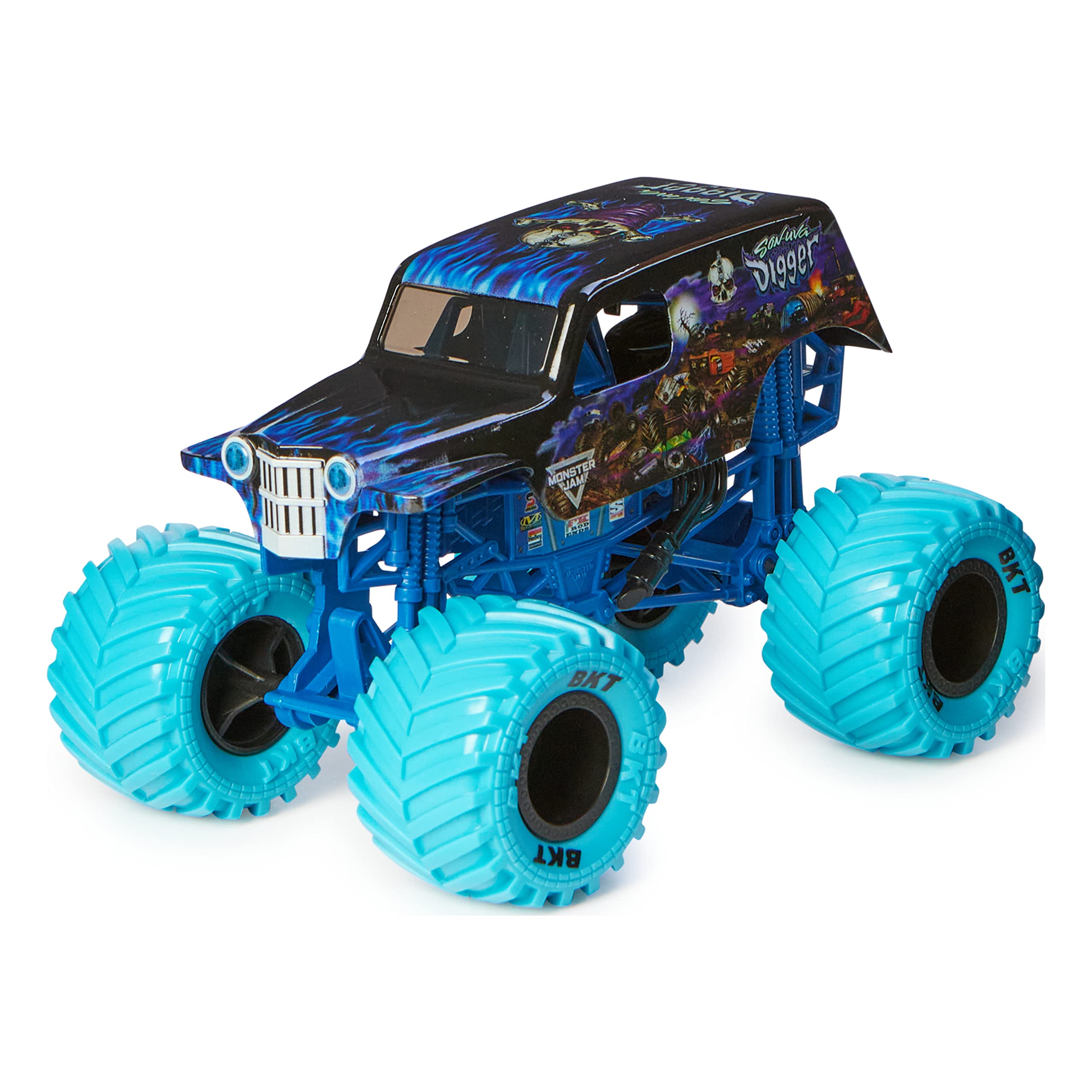 Monster Jam Son-uva Digger close up showing detailed chassis and finish for display