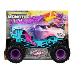 Monster Jam Sparkle Smash 1:24 front view shows authentic detailing for display and play