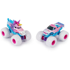 Monster Jam Sparkle Smash Max-D vs Son-uva Digger, authentic die-cast details