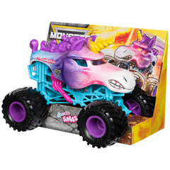 Monster Jam Sparkle Smash truck wheel-tire detail highlights authentic BKT tires and grip.