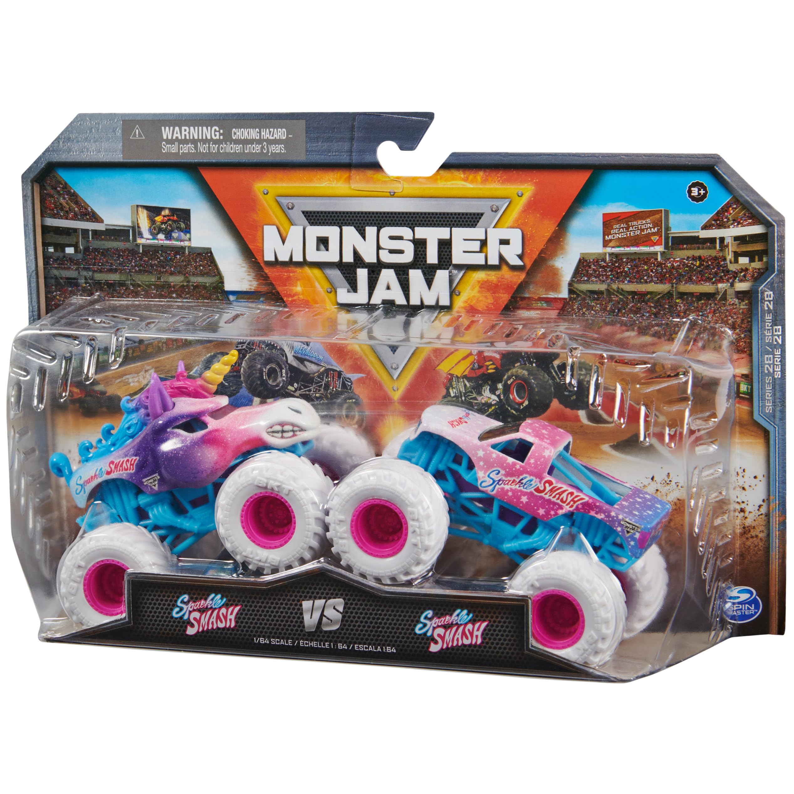 Monster Jam Sparkle Smash Whiplash two-truck pair, perfect for storytelling play