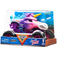 Monster Jam Sparkle Smash working suspension enables dramatic jumps.