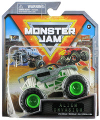 Monster Jam Steel Reveal Alien Invasion truck side view shows authentic detailing and branding.