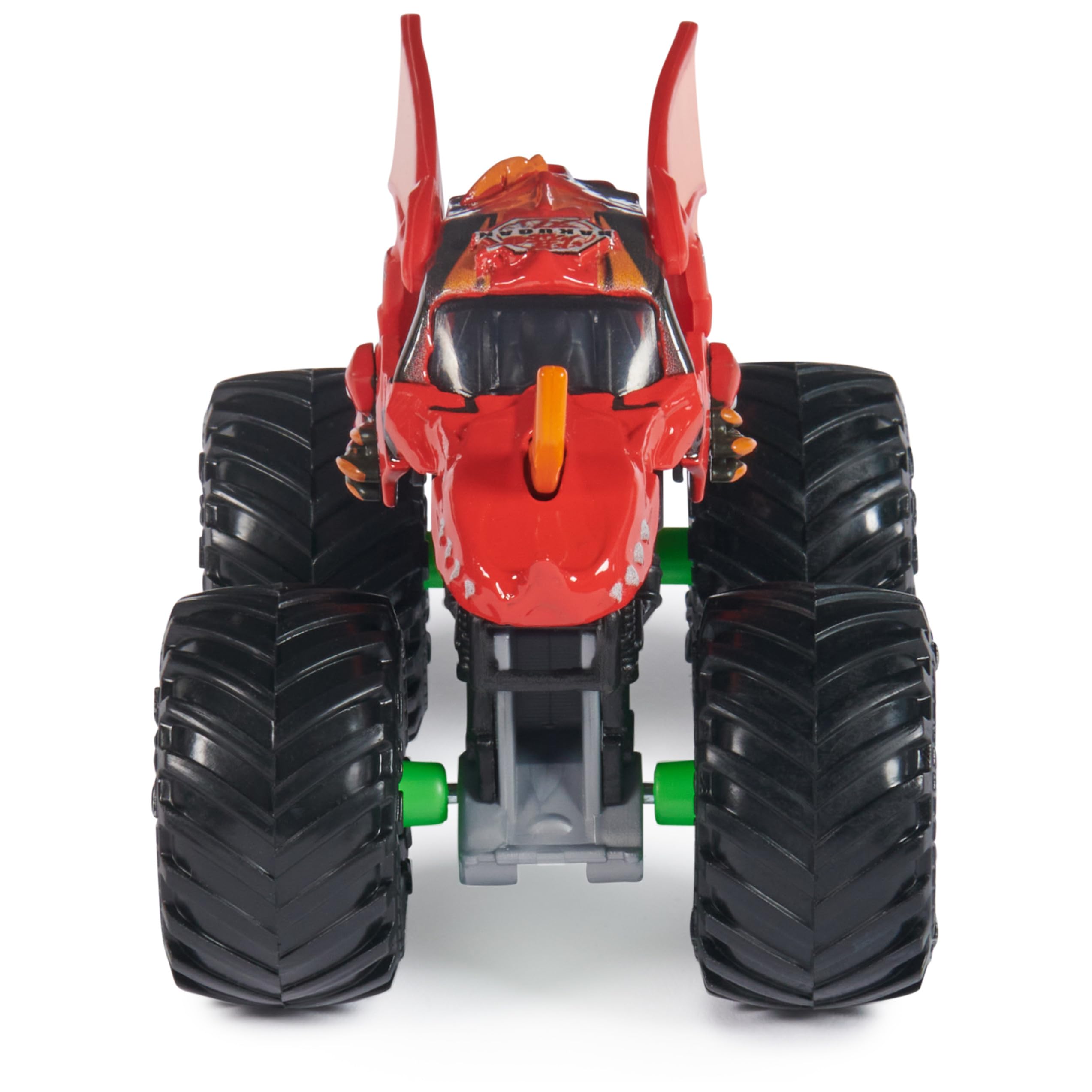 Monster Jam stylized rims and chassis details enhance visual authenticity.