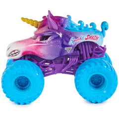 Monster Jam stylized rims and graphics boost die-cast shelf appeal.