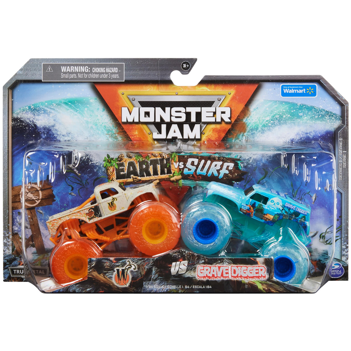 Monster Jam Whiplash Earth truck close-up shows detailed chassis and coloring