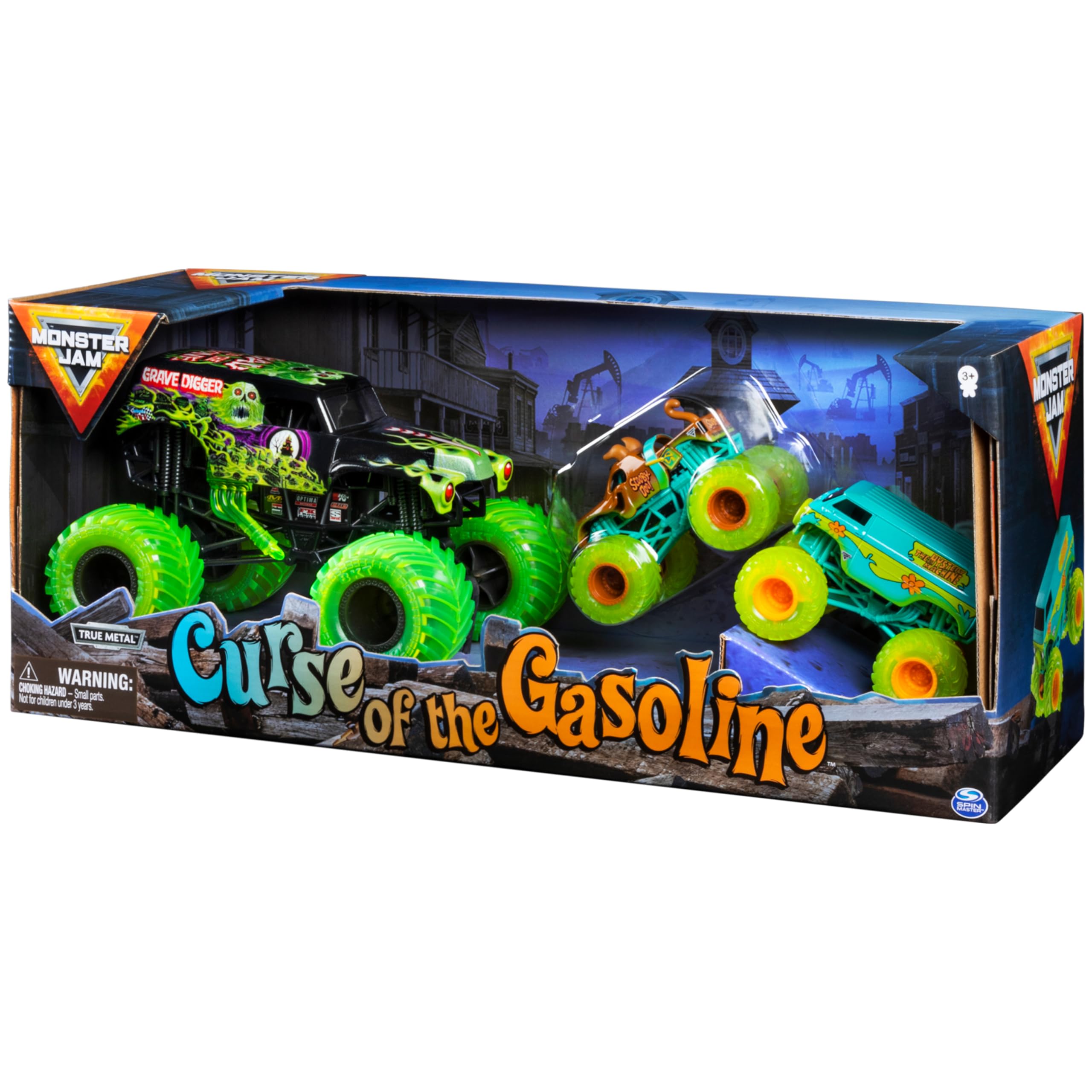 Monster Jam Grave Digger 1:24 suspension and rubber tires enable dynamic play.