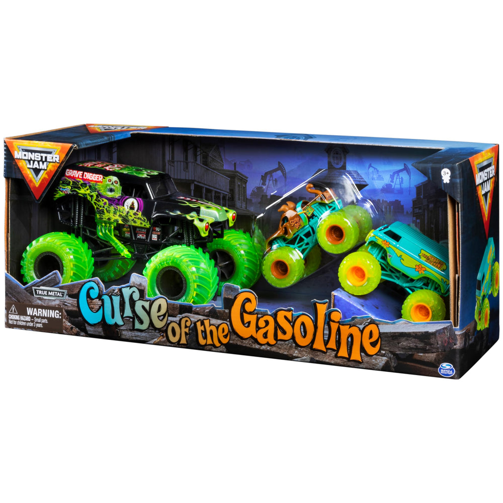 Monster Jam Grave Digger 1:24 suspension and rubber tires enable dynamic play.