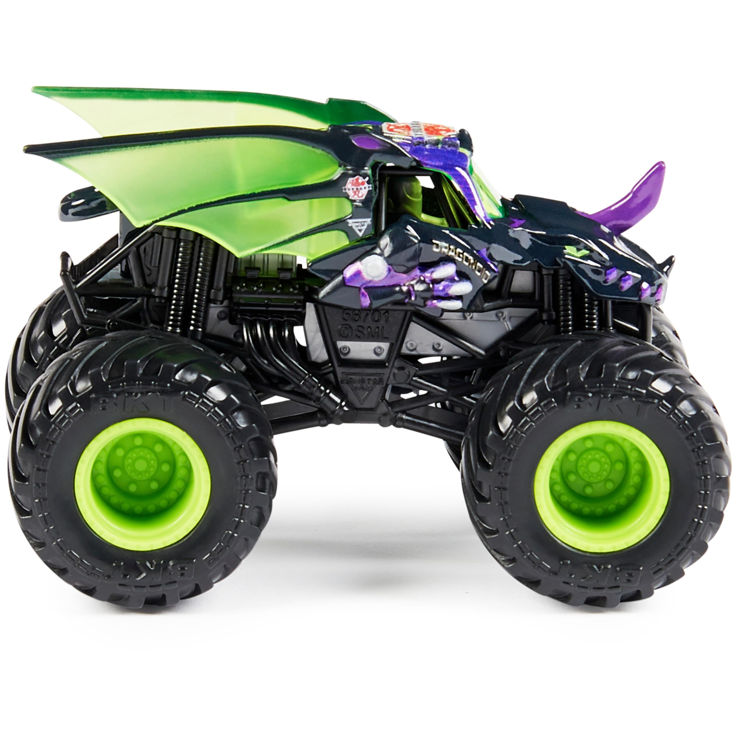 Monster Jam Bulldozer vs Racing Stripes 1:64 scale die-cast for sturdy play.