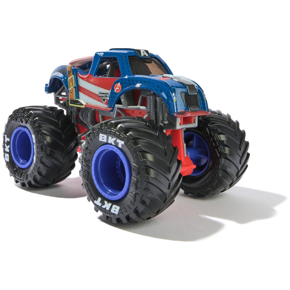 Marvel hero duo die cast bodies with BKT tires on display