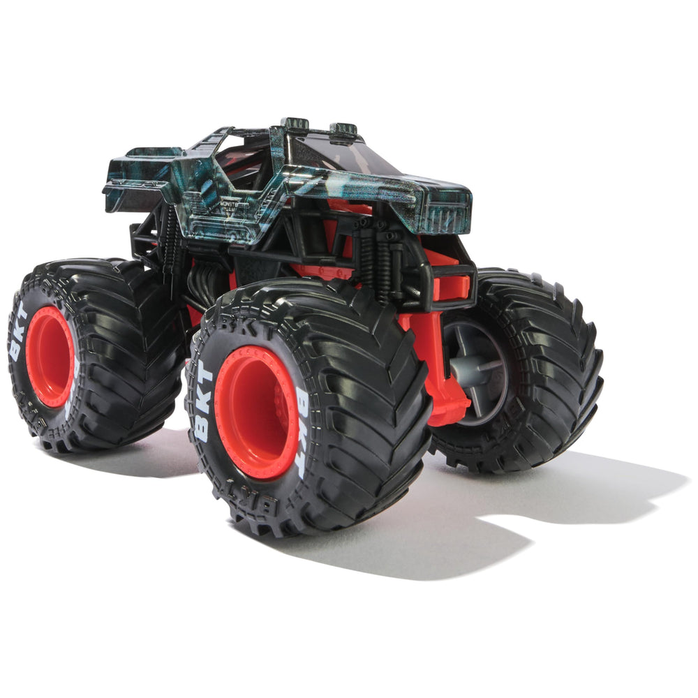 Two Marvel Monster Jam trucks in a 1:64 scale set for kids