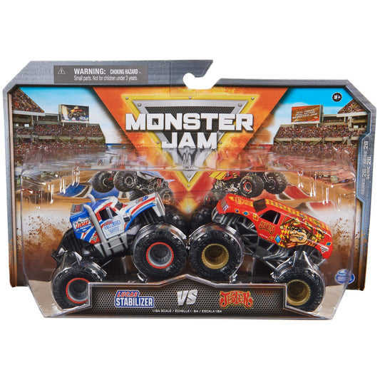 Monster Jam Lucas Stabilizer vs Jester front view highlights authentic 1:64 scale styling