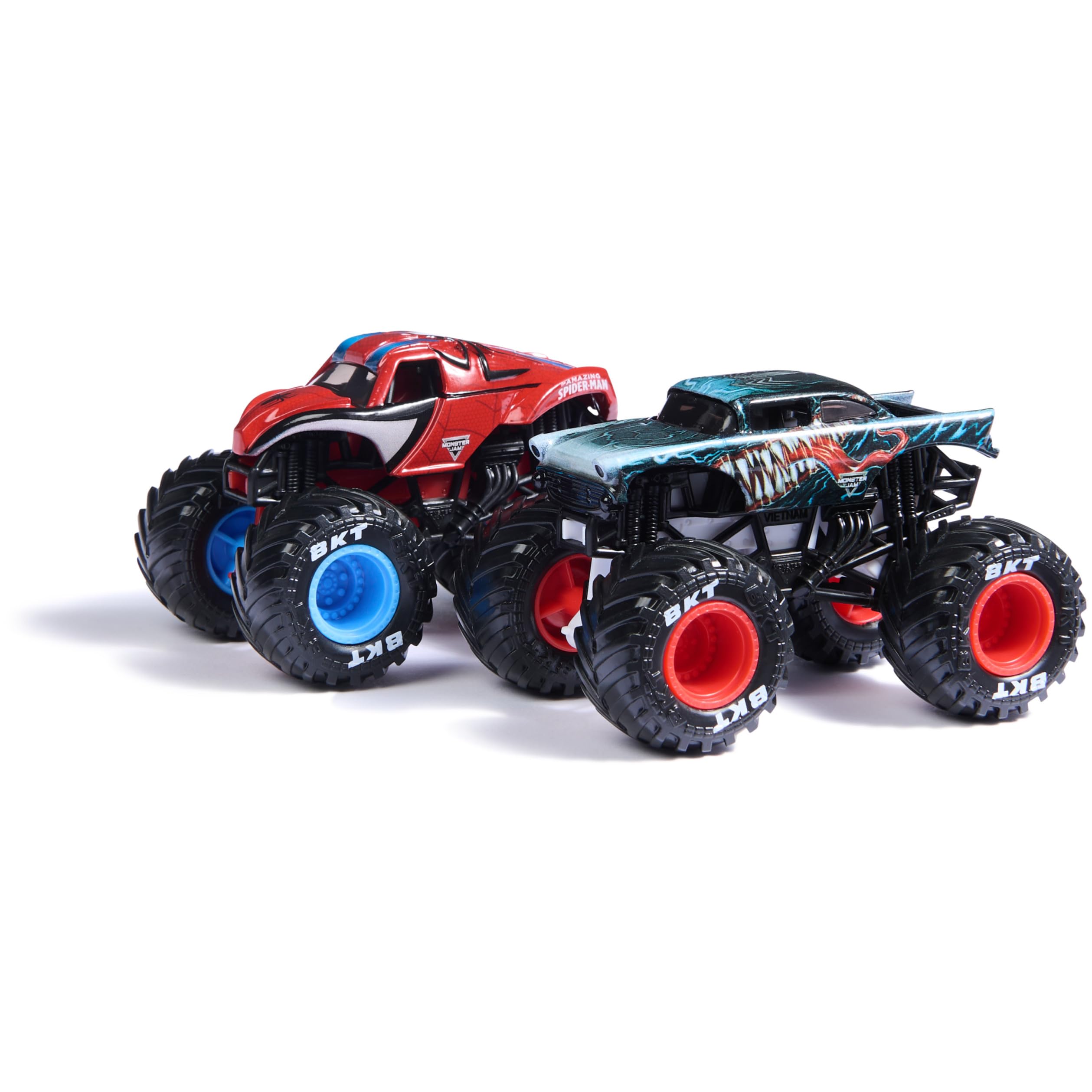 Monster Jam Iron Man vs War Machine 1:64 die-cast trucks in action
