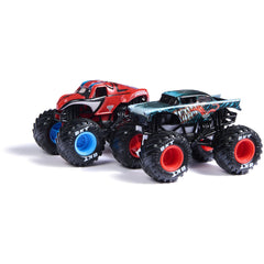 Monster Jam Iron Man vs War Machine 1:64 die-cast trucks in action