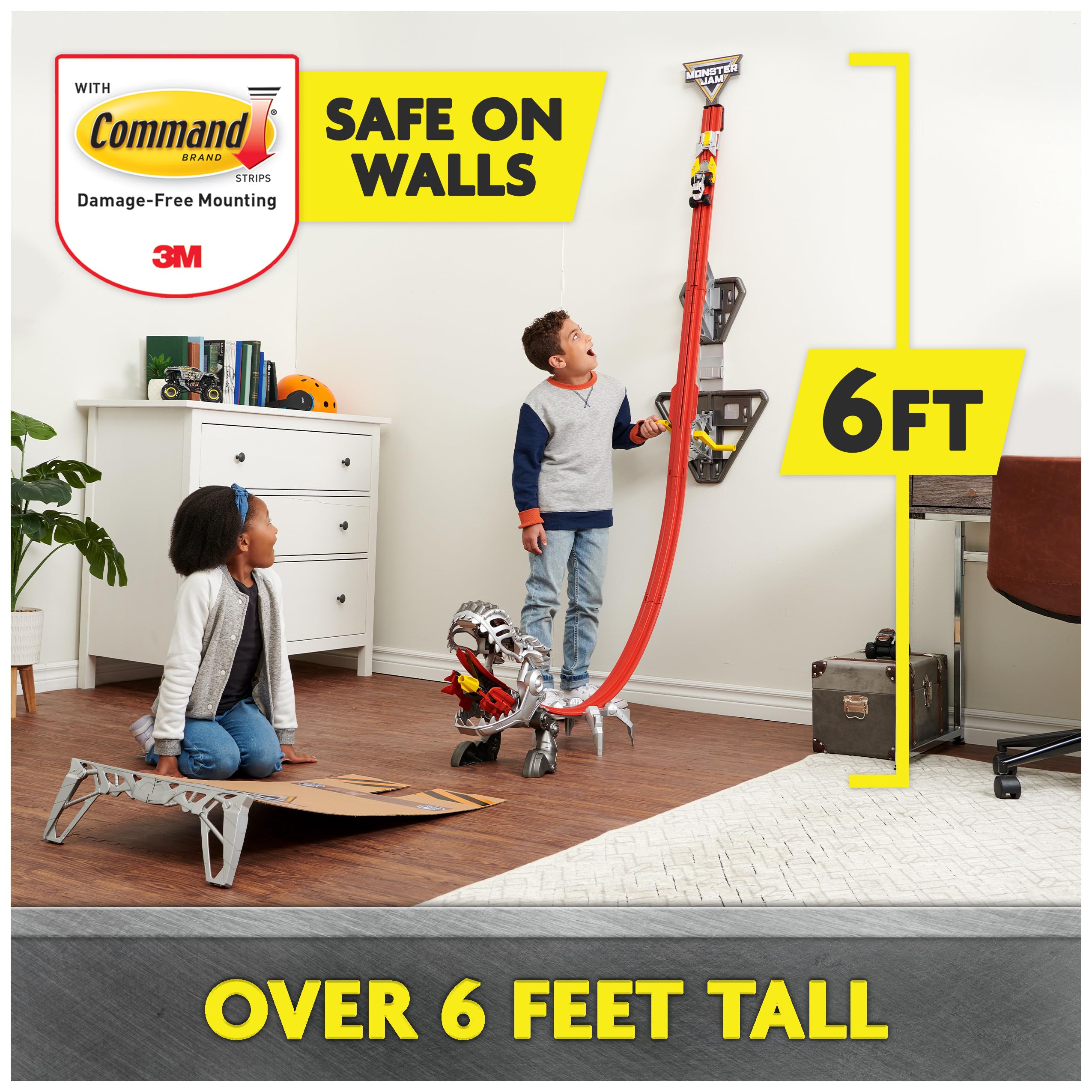 Monster Jam ThunderROARus wall-mount brackets secure the playset