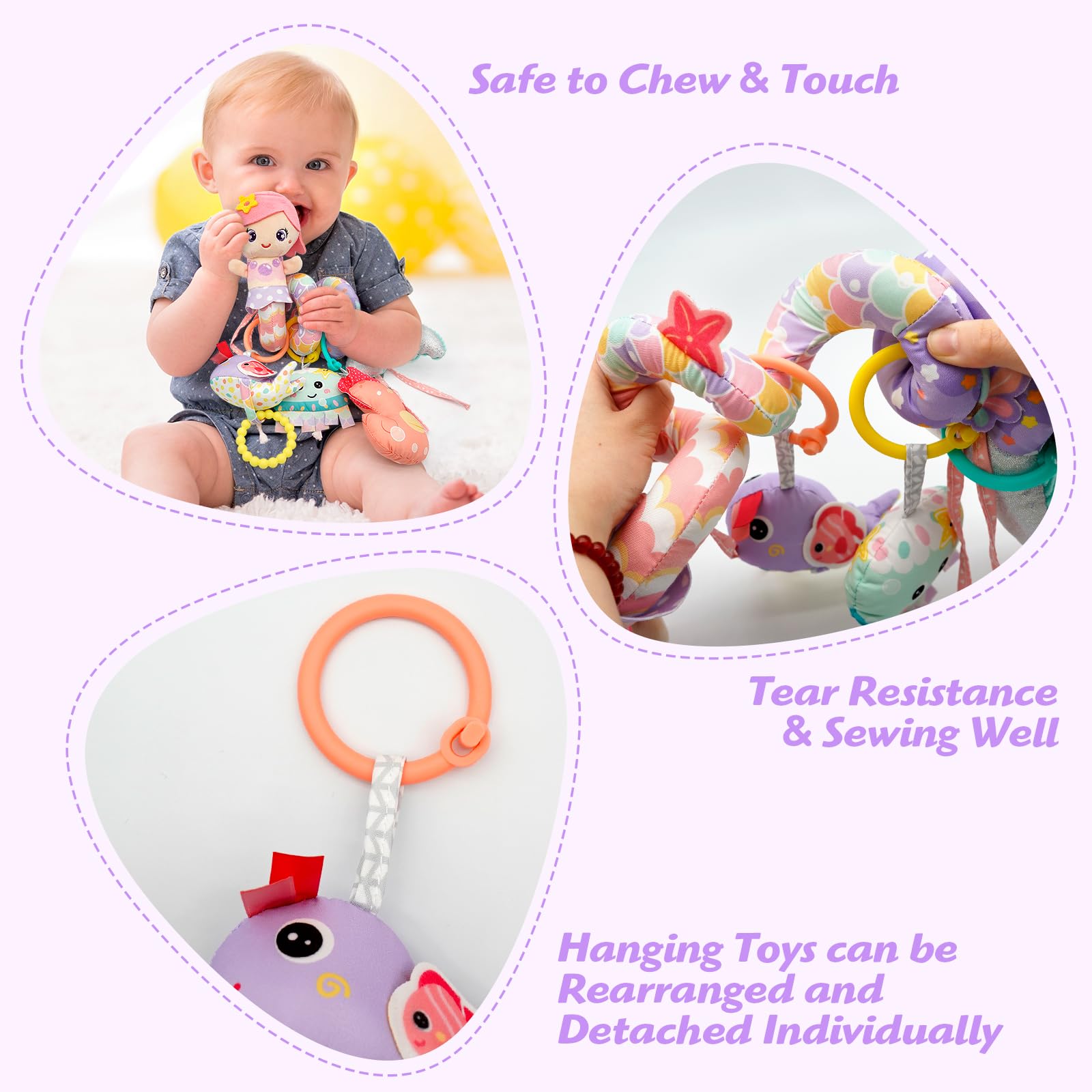 MONSTIME colorful ribbons on toys aid visual development during play