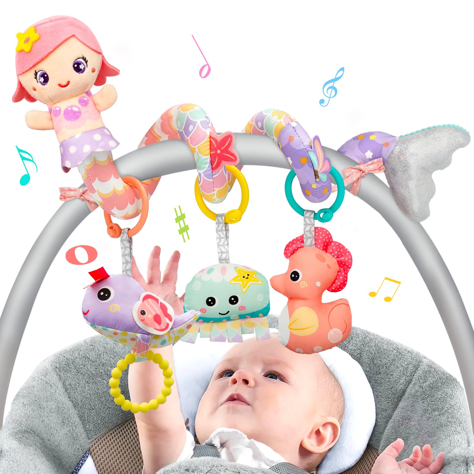 MONSTIME shark car seat toy with crinkle texture for soothing sensory play on the go
