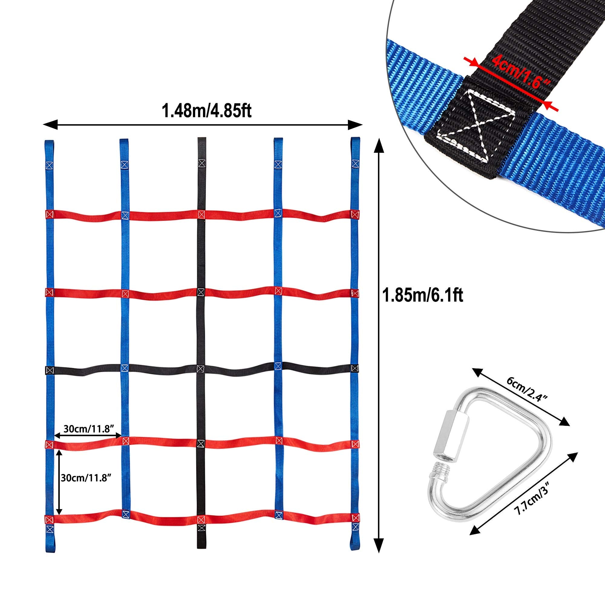 Mont Pleasant cargo net assembly shows quick mounting for jungle gyms and swings.
