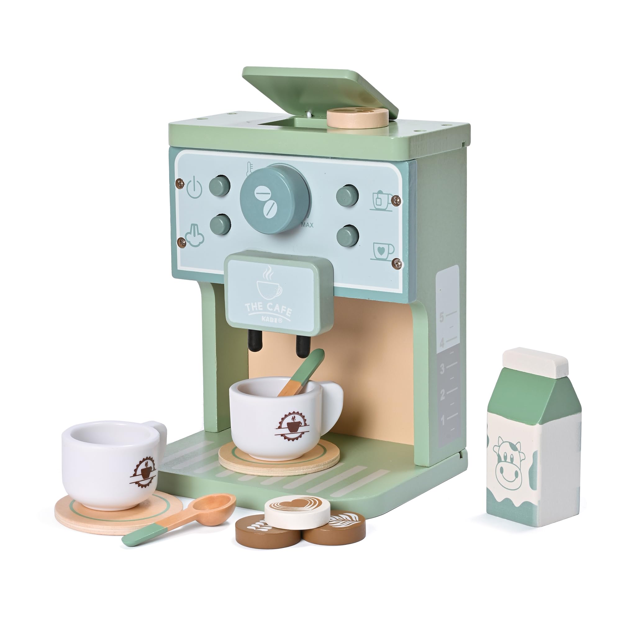 Mont Pleasant coffee maker playset on a wooden table for imaginative pretend café use