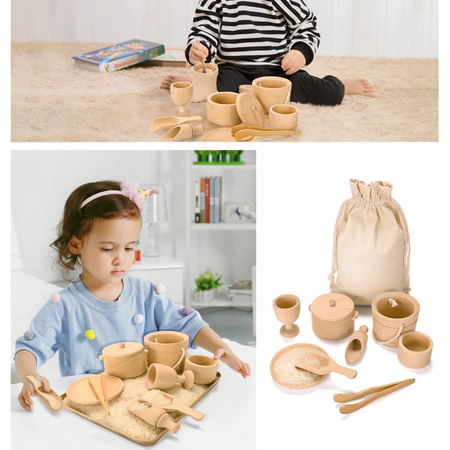 Mont Pleasant wooden cups invite sorting and pouring, boosting concentration and dexterity