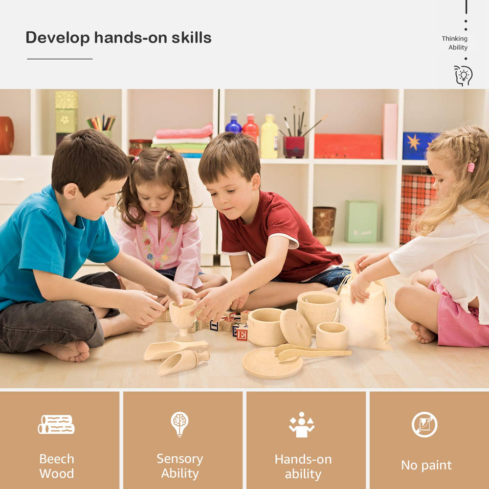 Mont Pleasant wooden pots attract exploration with tactile appeal for sensory bin activities