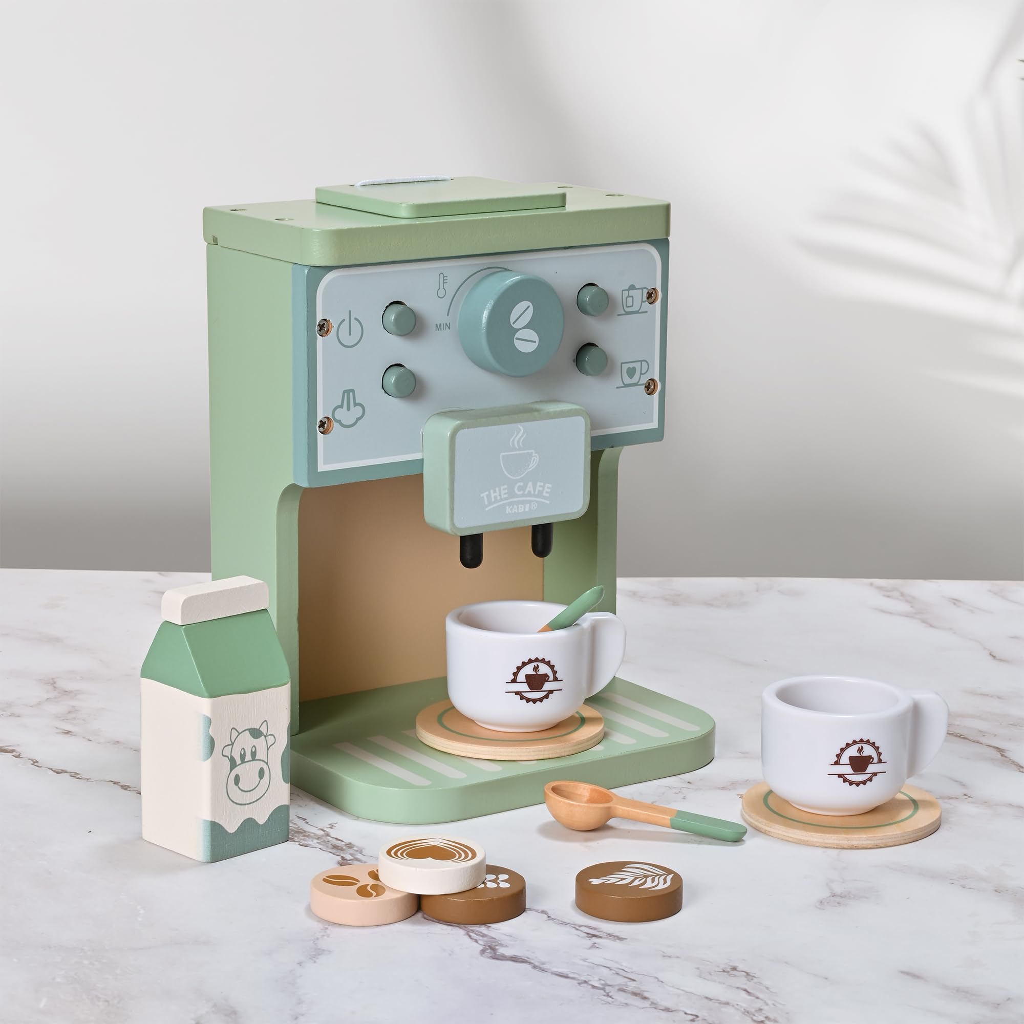 Mont Pleasant wooden kitchen accessories completing a Montessori-inspired toy set