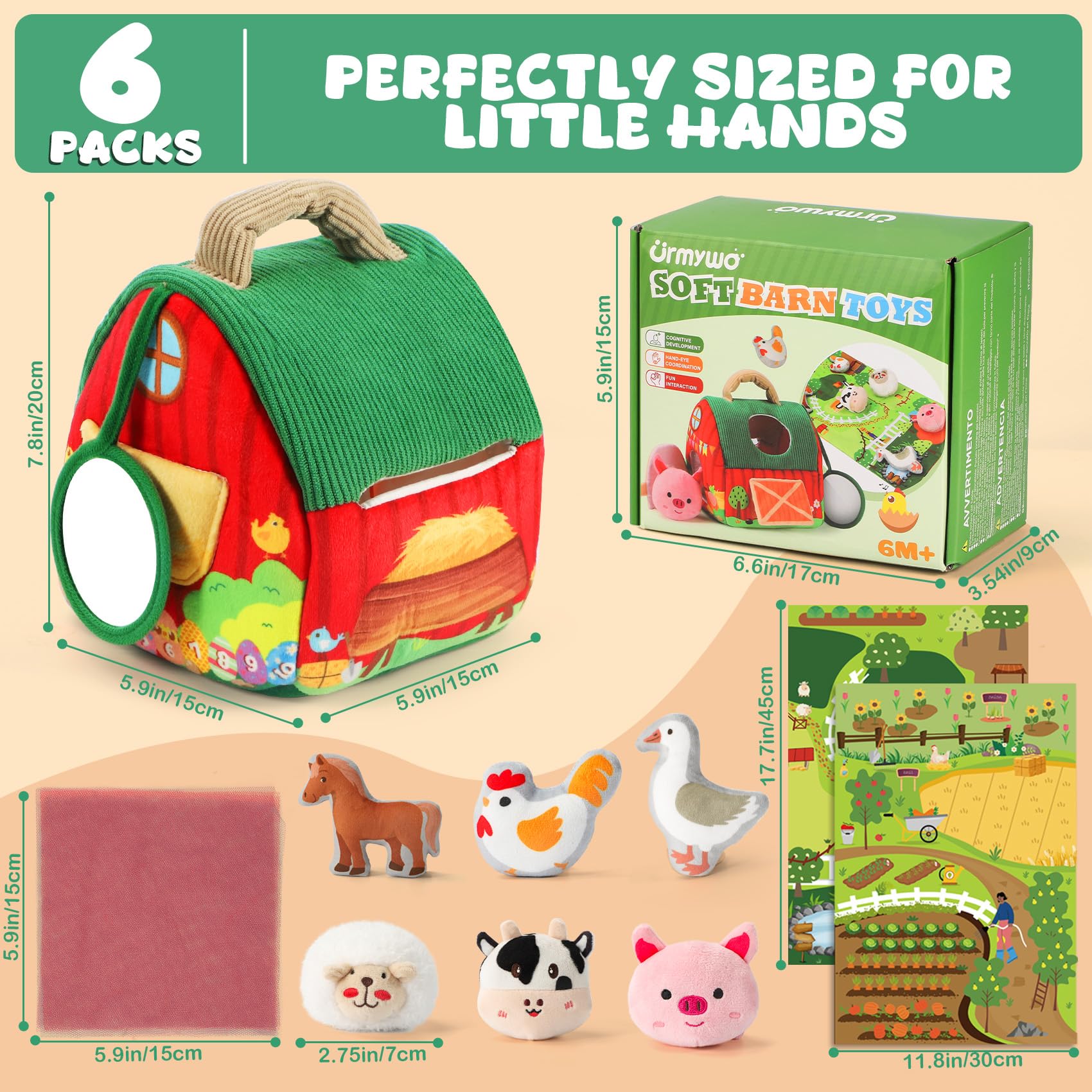 Montessori barn rattle crib toy promotes tactile exploration and early motor skills.